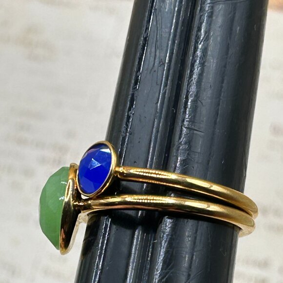 Set Lot 2 Gold Stella & Dot Green and Blue Stone Stacking Band Rings Size 8 - Picture 4 of 13